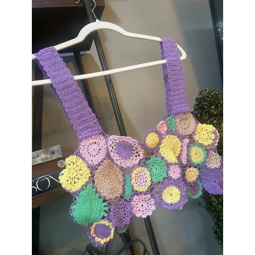 Agua Bendita Tanit Crochet Crop Top Multicolor Womens Size Large - Picture 6 of 9
